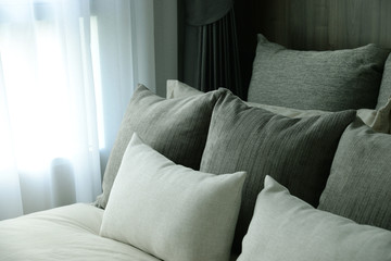 Bed and pillow set in bedroom.