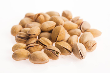 pistachios on white background
