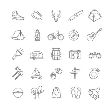 vector summer camping icons set