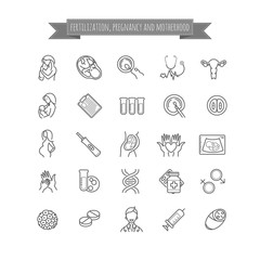Vector set of fertilization, pregnancy and motherhood icons