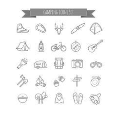 vector camping summer icons set