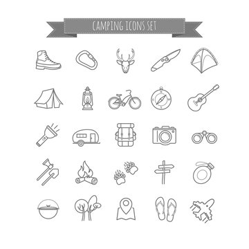 vector camping summer icons set