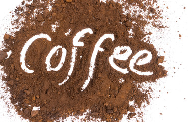 Coffee text on coffee ground