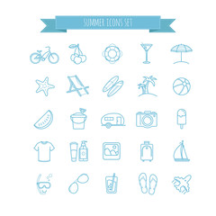 summer vector  thin line icons set