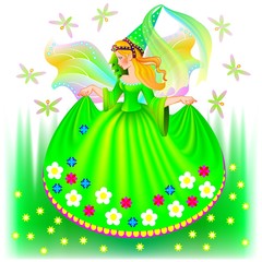 Obraz na płótnie Canvas Illustration of beautiful fairy in spring, vector cartoon image.