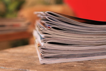 Magazines on the wooden table