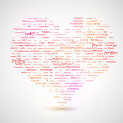 Naklejka premium Heart shape from letters - typographic composition. The best list of words, that describes LOVE