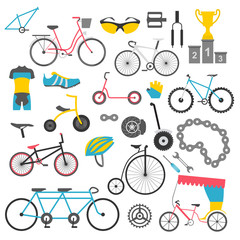 Bicycle icon set. Bike types. Vector illustration flat design