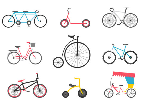 Bicycle icon set. Bike types. Vector illustration flat design