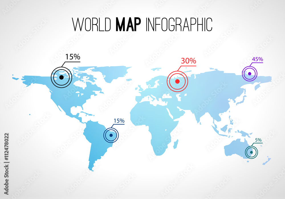 Poster abstract world map infographic with points and destinations
