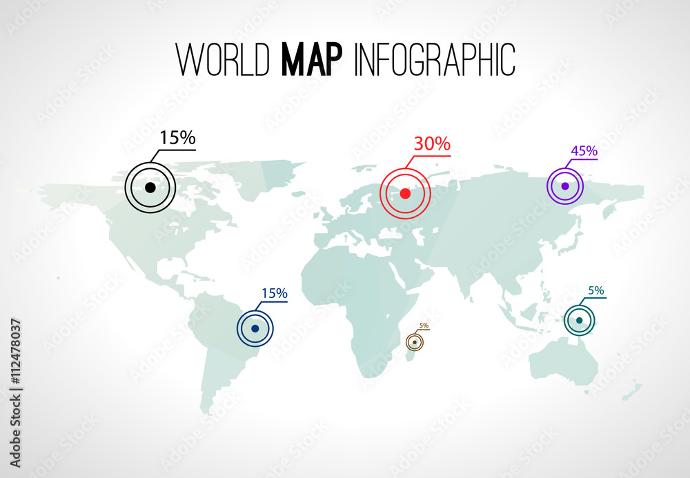 Poster abstract world map infographic with points and destinations