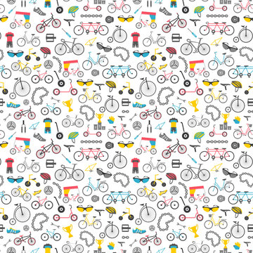 Bicycle seamless pattern. Colour flat design. Vector illustratio