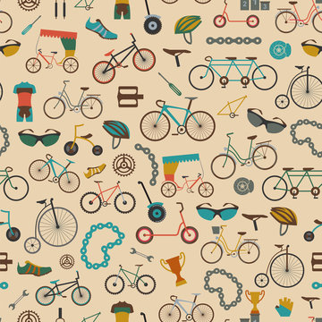 Bicycle seamless pattern. Colour flat design. Vector illustratio