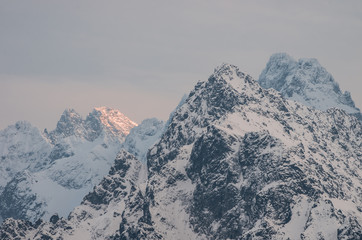 Fototapeta na wymiar High Tatra mountains in the winter evening