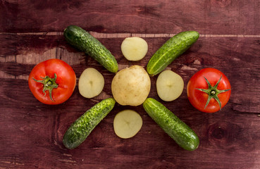 Vegetables on old wood surface