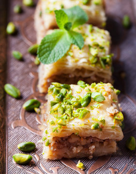 Baklava with pistachio Turkish pastry dessert