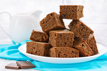 Traditional chocolate brownies selective focus