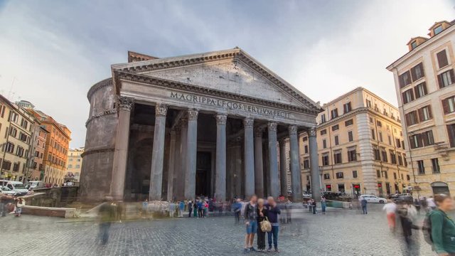 Tourists visit the Pantheon timelapse hyperlapse at Rome, Italy.