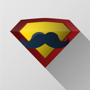 Fathers day. Superhero dad sign with mustache. Vector illustration.