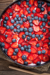 Homemade strawberry and blueberry cheesecake for dessert.