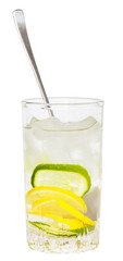 glass tumbler with spoon and cold lemonade