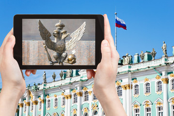 tourist photographs Double-headed eagle, Russia