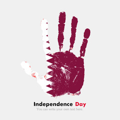 Handprint with the Flag of Qatar in grunge style