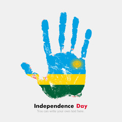 Handprint with the Flag of Rwanda in grunge style