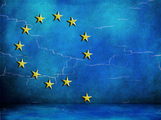 EU symbols looking worn, European Union falling apart, under strain.