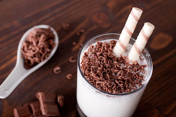 glass of milk with chocolate chips