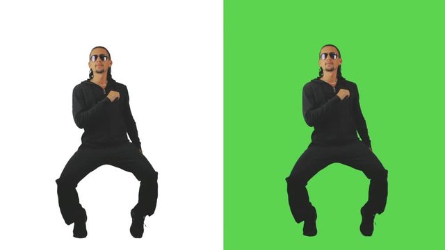 dancing in the style of Boogie-woogie man funny moves feet

The white background to evaluate the picture, green for ease of separation of the object from the background.