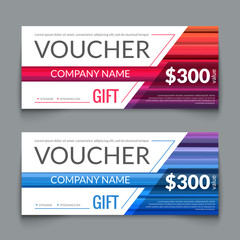 Discount Voucher market Design Template with colorful lines, Gift Voucher Certificate Coupon Template layout, award gift certificate special business card, banner, vector illustration