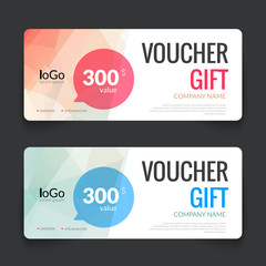Gift voucher market offer template layout with colorful modern triangle business design. Certificate special discount buy coupon