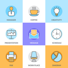 Abstract vector collection of flat line office and business icons. Elements for mobile and web applications.