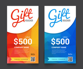 Gift voucher market offer template layout with colorful modern triangle business design. Certificate special discount buy coupon - obrazy, fototapety, plakaty