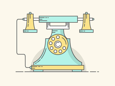 Modern Line Art Vector Illustration of Vintage Telephone. Flat Design Style.