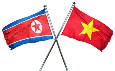 North Korea flag with Vietnam flag, 3D rendering