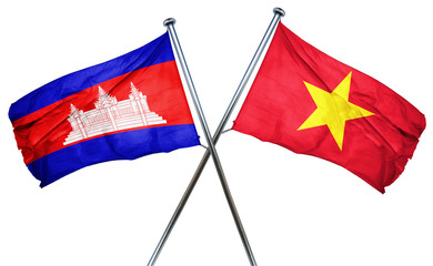 Cambodia flag with Vietnam flag, 3D rendering