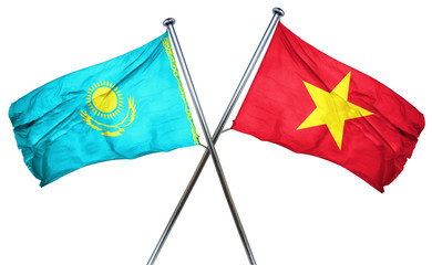 Kazakhstan flag with Vietnam flag, 3D rendering
