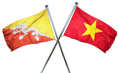 Bhutan flag with Vietnam flag, 3D rendering