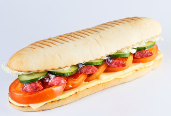 Papini with sausage on a white background.