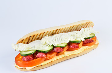 Papini with sausage on a white background.