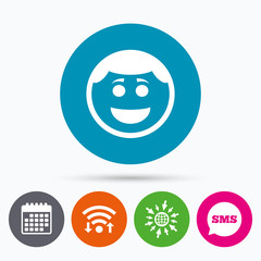 Obraz premium Smile face icon. Smiley with hairstyle symbol.