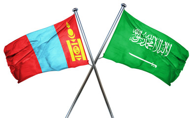 Mongolia flag with Saudi Arabia flag, 3D rendering