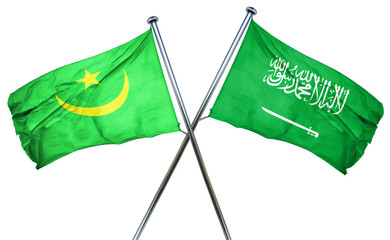 Mauritania flag with Saudi Arabia flag, 3D rendering
