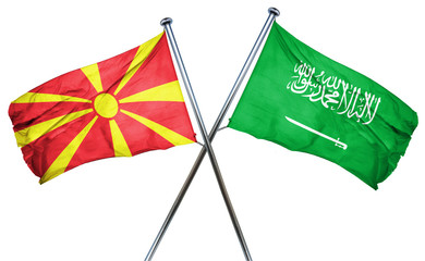 Macedonia flag with Saudi Arabia flag, 3D rendering