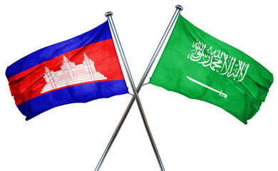 Cambodia flag with Saudi Arabia flag, 3D rendering