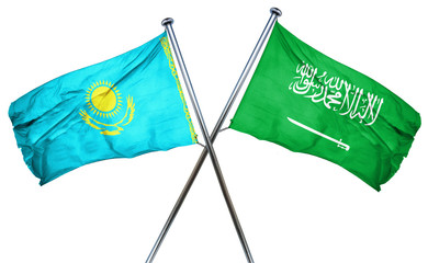 Kazakhstan flag with Saudi Arabia flag, 3D rendering