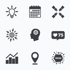 Lamp idea. Graph chart diagram. Head with gear.