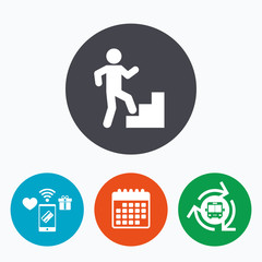 Upstairs icon. Human walking on ladder sign.